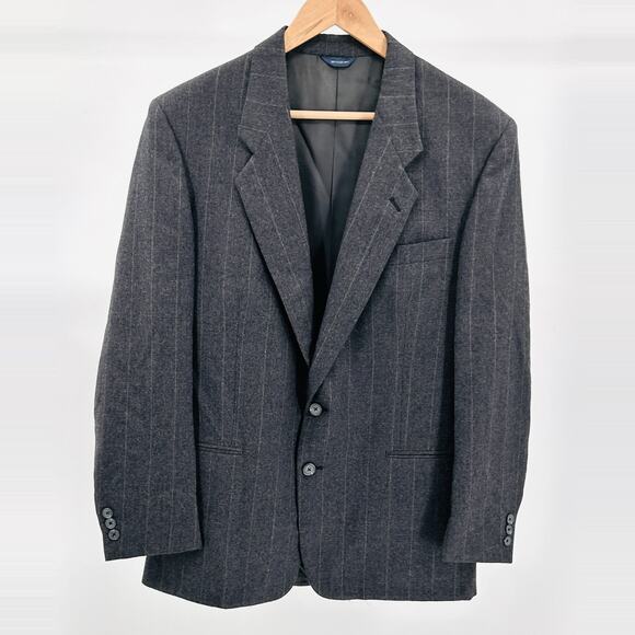 Vintage 90s Givenchy Charcoal Gray Wool Pinstripe Classic Suit Blazer - Picture 1 of 9